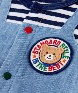 MIKI HOUSE HOT BISCUITS 【70-80cm】 ボーダー オーバーオール風 ショートオール ブルー
