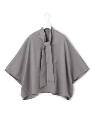 ICB L 【洗える】T/Wブロード ボウタイブラウス ライトグレー系