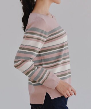 Tiaclasse マルチボーダーニットトップス ピンク