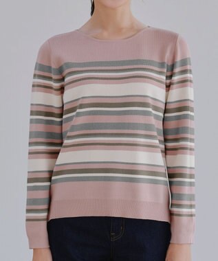 Tiaclasse マルチボーダーニットトップス ピンク