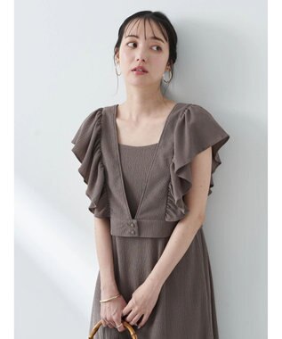 earth music&ecology ＳＥＴ２点　フリルショルダーツーピースワンピース Brown