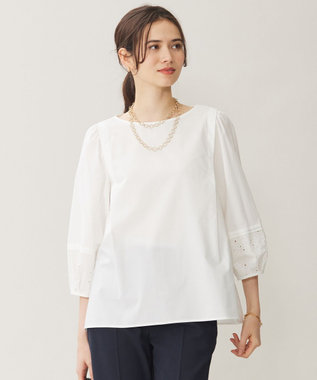 自由区 L 【洗える】テンセルコットンエンブロイダリープルオーバー ブラウス
