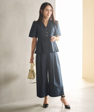 #Newans 【セレモニーにも】オープンカラーペプラムブラウス ネイビー