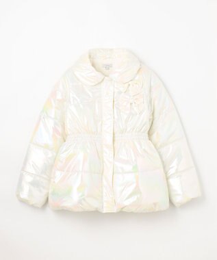 ANY KIDS パール調×フリースボア中綿コート ホワイトオーロラ