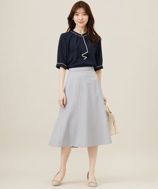 ANY SIS L 【洗える】バイカラーラッフルボウ ブラウス ネイビー