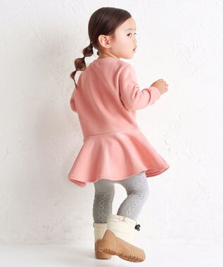 MIKI HOUSE HOT BISCUITS 【80-120cm】ビッグフェイスプリント 裏毛パイル素材 フレアワンピース サーモンピンク