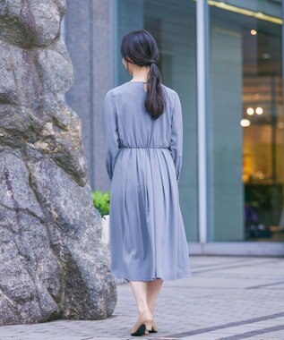 Tiaclasse 【洗える】タックパールワンピース ブルー