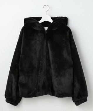 Feroux フード付きフェイクファー パーカー ブラック系