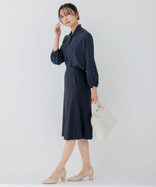 23区 L 【セットアップ対応/洗える】アイアスマットストレッチ セミフレア スカート ネイビー系