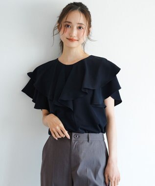 【接触冷感・吸水速乾・UVカット】サラキレイ フリル ブラウス