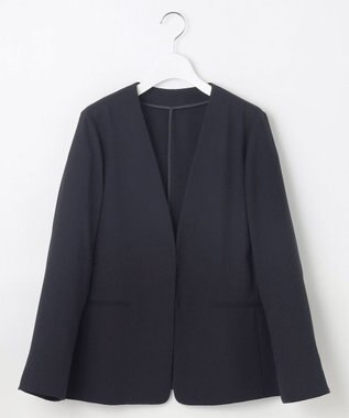 自由区 S 【セットアップ対応・接触冷感・UVケア・洗える】ライトストレッチノーカラー ジャケット ネイビー