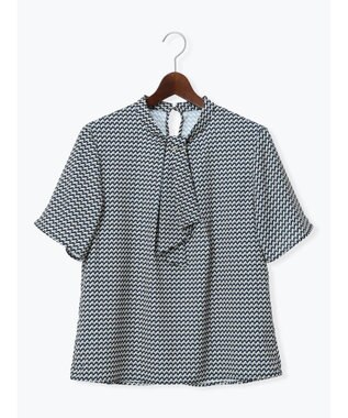 Te chichi パターンアソート5分袖ボウタイブラウス ネイビー