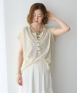 YECCA VECCA 【2点SET】ヘンリーネックスラブシアーニット Light Beige