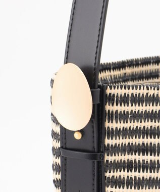 自由区 【カタログ掲載】ラタンライクバケツ バッグ ナチュラル×ブラックボーダー