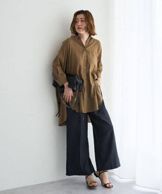 YECCA VECCA リブMIXシアーオーバーシャツ Dark Beige