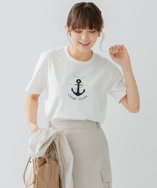 【洗える】アンカーロゴプリント 半袖 Tシャツ, ホワイト系, 38