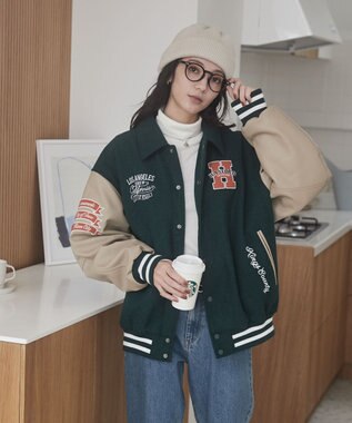 WEGO 【ユニセックス着用ITEM/SMLサイズ展開】メルトンワッペンスタジャン ダークグリーン