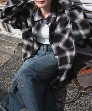 WEGO フリンジチェックBIGネルシャツ ブラウンチェック1