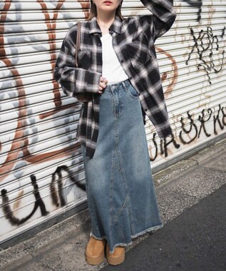 WEGO フリンジチェックBIGネルシャツ ブラウンチェック1