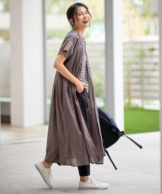 ANY L ピンタックデザインシャツワンピース チャコール