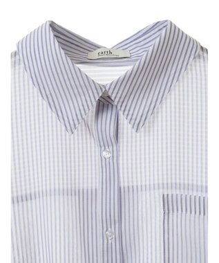 earth music&ecology 袖スリットリボンロングシャツ Navy