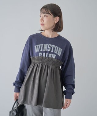 Green Parks ミニ裏毛異素材ドッキングロゴプルオーバー Charcoal Gray