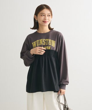 Green Parks ミニ裏毛異素材ドッキングロゴプルオーバー Charcoal Gray