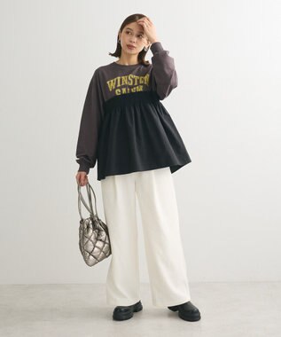 Green Parks ミニ裏毛異素材ドッキングロゴプルオーバー Charcoal Gray