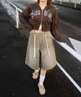 WEGO ウエストドロストダブルニーバギーハーフパンツ ベージュその他