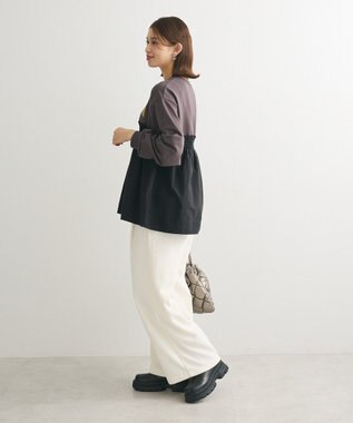 Green Parks ミニ裏毛異素材ドッキングロゴプルオーバー Charcoal Gray