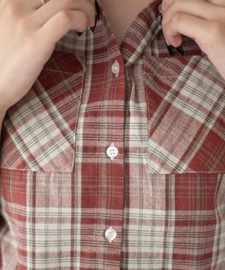 WEGO フードチェックコンパクトシャツ レッドチェック1