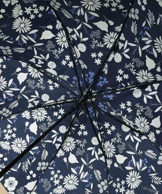 MOONBAT LANVIN en Bleu 長傘 バイカラーデイジー サテンプリント ジャンプ 耐風 ネイビーブルー