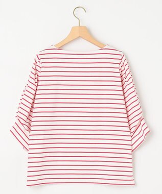 組曲 L 【洗える】プレーティング天竺タックスリーブボーダー カットソー オールドローズ系1