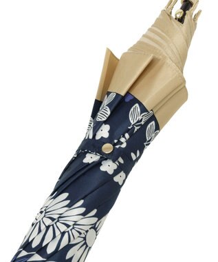 MOONBAT LANVIN en Bleu 長傘 バイカラーデイジー サテンプリント ジャンプ 耐風 ネイビーブルー