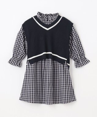 ANY KIDS ニットベスト × ワンピース セット ネイビー×ギンガム