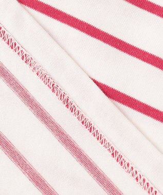 組曲 L 【洗える】プレーティング天竺タックスリーブボーダー カットソー オールドローズ系1