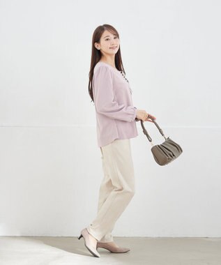 Tiaclasse 【スマート裏起毛・洗える】パールボタンブラウス ピンク