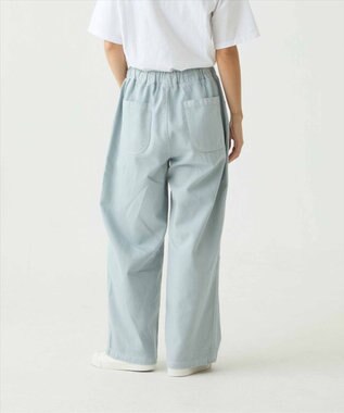 caqu color linen easy wide カラーコットンリネンウエストゴムワイドストレート saxe