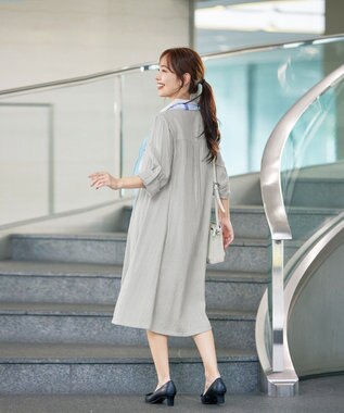 Tiaclasse 【洗える】 麻調Aラインシャツワンピース グレー