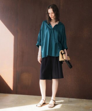 YECCA VECCA 【ORGABITS】5分袖スキッパーシャツ Blue Green