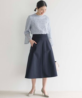 組曲 【WEB限定】フラワーレース 袖フレアトップス スカイブルー系