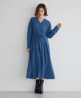 YECCA VECCA ラインボタニカル柄プリーツワンピース