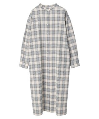 Green Parks 綿麻混バンドカラーシャツワンピース Check