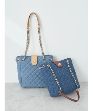 earth music&ecology デニムキルティングチェーンバッグ Dark Blue