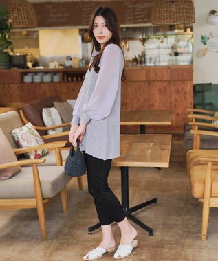 Tiaclasse L 【新色追加・洗える】シアーチェック柄ニットチュニック ラベンダー