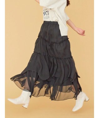 AMERICAN HOLIC 丈違いティアードフリルギャザースカート Black