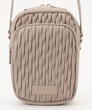 LA BAGAGERIE ランダムプリーツショルダーバッグ タテ グレージュ