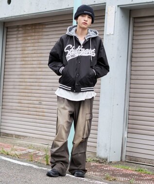 WEGO 【ユニセックス着用ITEM】2WAYフードワッペンスタジャン ブラック