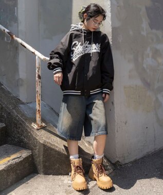 WEGO 【ユニセックス着用ITEM】2WAYフードワッペンスタジャン ブラック