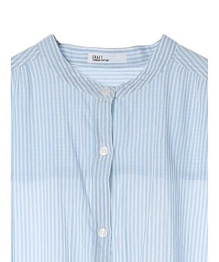 CRAFT STANDARD BOUTIQUE インド綿バンドカラーワンピース Stripe Sax